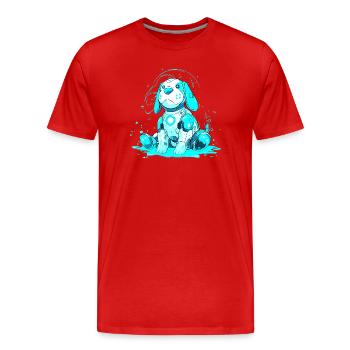 Neon Robo Dog in Cyan Beam - Men's Premium Organic T-Shirt - red - Front - Damien (186cm)