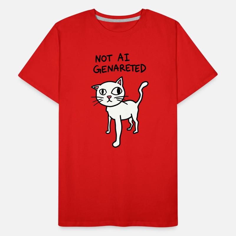 Pas généré par IA - Meme de chat bizarre - Satire IA T-shirt bio Premium Homme