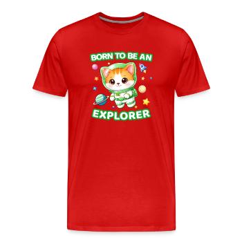 Né pour être un explorateur Chaton Astronaute Neutre 1 - T-shirt bio Premium Homme - rouge - Devant - Damien (186cm)