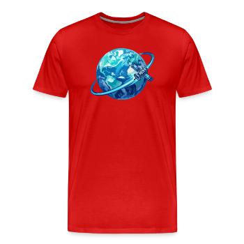Planète Bleue, Globe, Anneau de Satellites de la Planète Bleue, Terre - T-shirt bio Premium Homme - rouge - Devant - Damien (186cm)