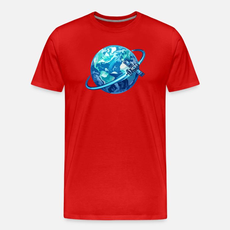 Erde Blauer Planet Satellit Globus Satellitenring - Männer Premium Bio T-Shirt - Rot