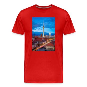 Berlin Skyline Evening Light - Men's Premium Organic T-Shirt - red - Front - Damien (186cm)