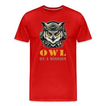 Hibou en mission - T-shirt bio Premium Homme - rouge - Devant - Damien (186cm)
