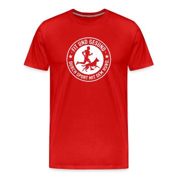 Fit und Gesund Sport mit dem Hund - Männer Premium Bio T-Shirt - Rot - Vorne - Damien (186cm)