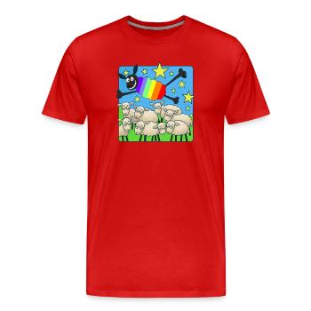 Rainbow sloth above sleeping sheep - Men's Premium Organic T-Shirt - red - Front - Damien (186cm)