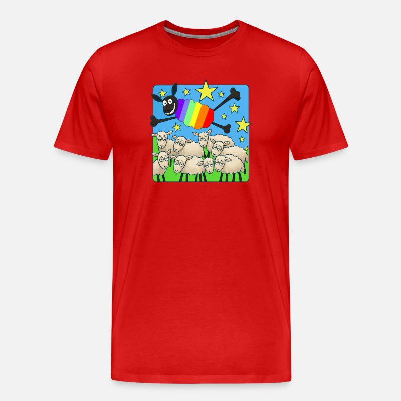 Rainbow sloth above sleeping sheep - Men's Premium Organic T-Shirt - red