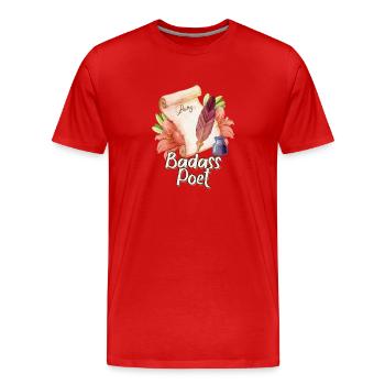 Badass Poet: Ink & Hibiscus - Männer Premium Bio T-Shirt - Rot - Vorne - Damien (186cm)