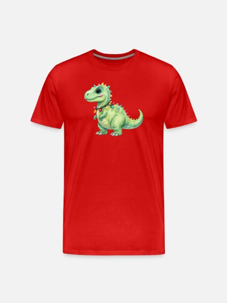 Bunter Dino mit Lichterkette - Männer Premium Bio T-Shirt - Rot