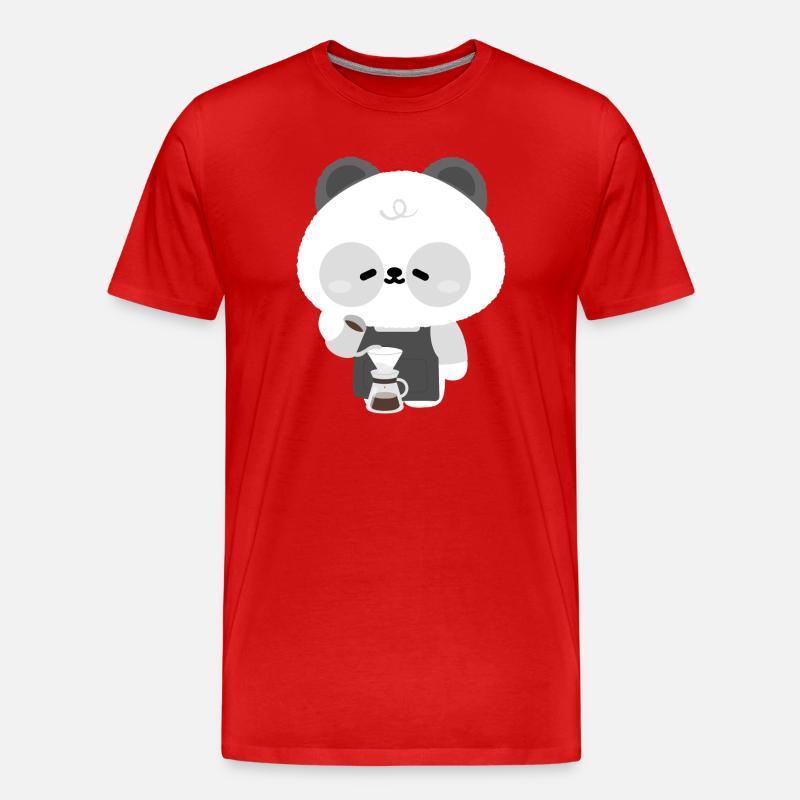 Panda Barista Kaffeebrühe - Männer Premium Bio T-Shirt - Rot