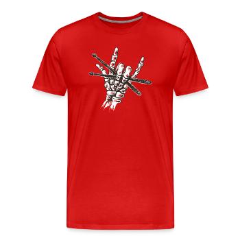 Baguettes de batterie squelette Main – Metal Rock Cors Batterie - T-shirt bio Premium Homme - rouge - Devant - Damien (186cm)