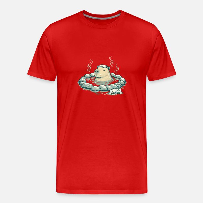 Capybara dans le bain de source - T-shirt bio Premium Homme - rouge