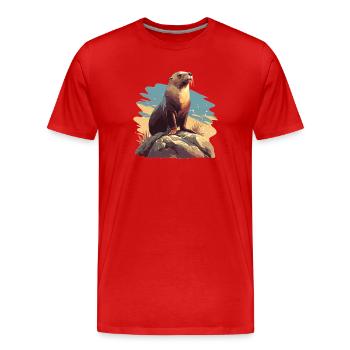 Seelöwen Seelöwe - Männer Premium Bio T-Shirt - Rot - Vorne - Damien (186cm)