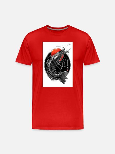 Crimson Ink Shrimp in Circle - Men's Premium Organic T-Shirt - red