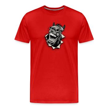 Pop Culture Horse – Illustration bicolore souriante - T-shirt bio Premium Homme - rouge - Devant - Damien (186cm)