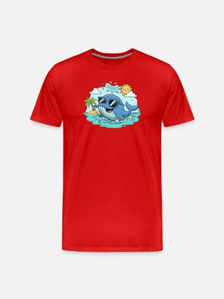 Strandwal mit Sonnenbrille - Männer Premium Bio T-Shirt - Rot