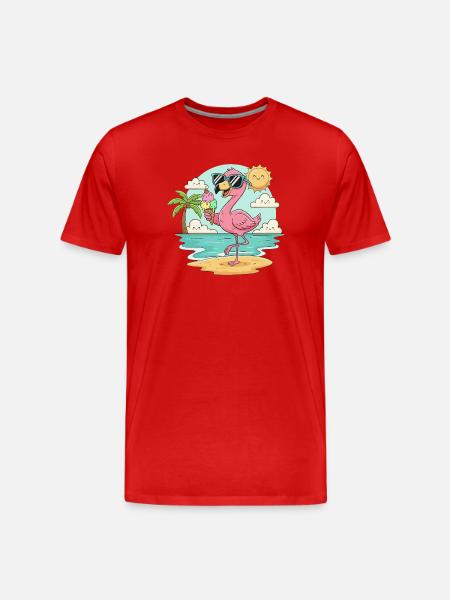 Flamingo am Strand mit Eis & Sonne - Men's Premium Organic T-Shirt - red