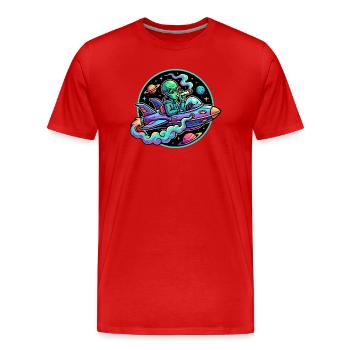 Smoking Alien Neon Space Flight Joint Motif - Men's Premium Organic T-Shirt - red - Front - Damien (186cm)