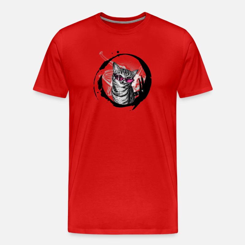 Coole Katze – Pinke Sonnenbrille Retro Kunst Kombo - Männer Premium Bio T-Shirt - Rot
