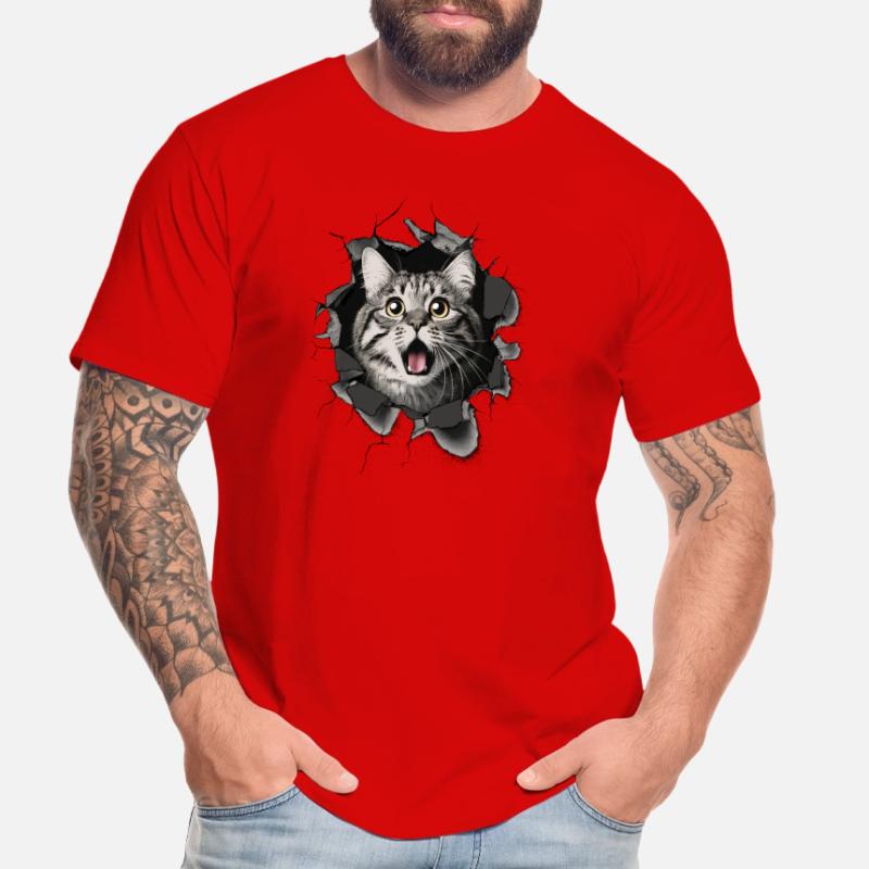 Cat Scared Wall Breakthrough Cracks Men's Premium Organic T-Shirt