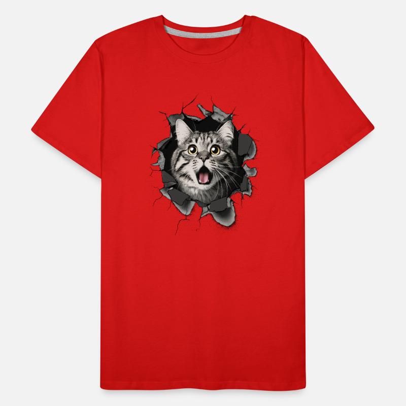 Chat effrayé, fissures de mur T-shirt bio Premium Homme