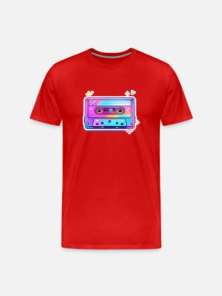 Neon Regenbogen Kassette Sticker - Männer Premium Bio T-Shirt - Rot