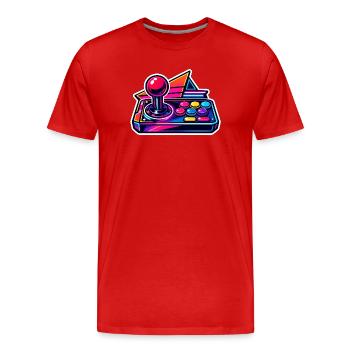 Joystick Arcade Néon Rétro - T-shirt bio Premium Homme - rouge - Devant - Damien (186cm)