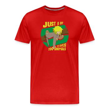 Faultier junge Männer Zoo Tiere Tierpark - Männer Premium Bio T-Shirt - Rot - Vorne - Damien (186cm)