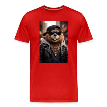Otter Rocker Leather - Men's Premium Organic T-Shirt - red - Front - Damien (186cm)