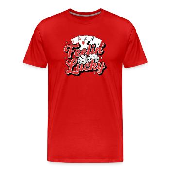 Feelin Lucky Card Dice Casino Vibe - Men's Premium Organic T-Shirt - red - Front - Damien (186cm)