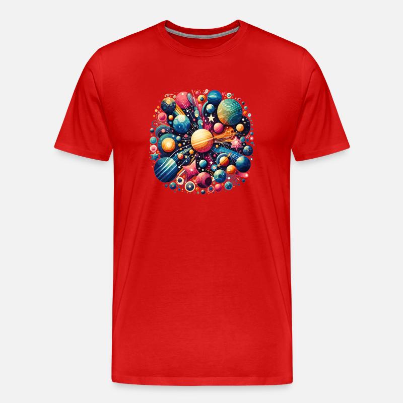 Buntes Planeten-Universum - Männer Premium Bio T-Shirt - Rot