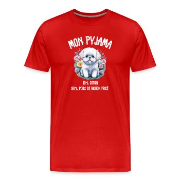 Lustiger Hund Bichon-Schlafanzug - Männer Premium Bio T-Shirt - Rot - Vorne - Damien (186cm)