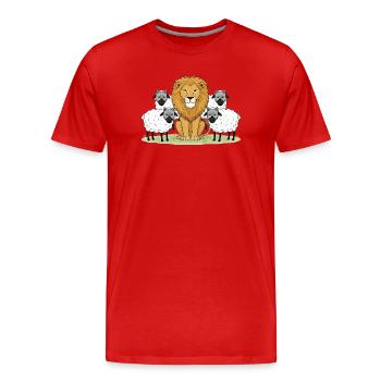 Leo in the center and woolly companions - Men's Premium Organic T-Shirt - red - Front - Damien (186cm)