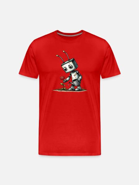 Robot watering a flower - Men's Premium Organic T-Shirt - red
