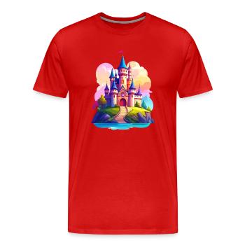 Farbenfrohes Schloss - Männer Premium Bio T-Shirt - Rot - Vorne - Damien (186cm)