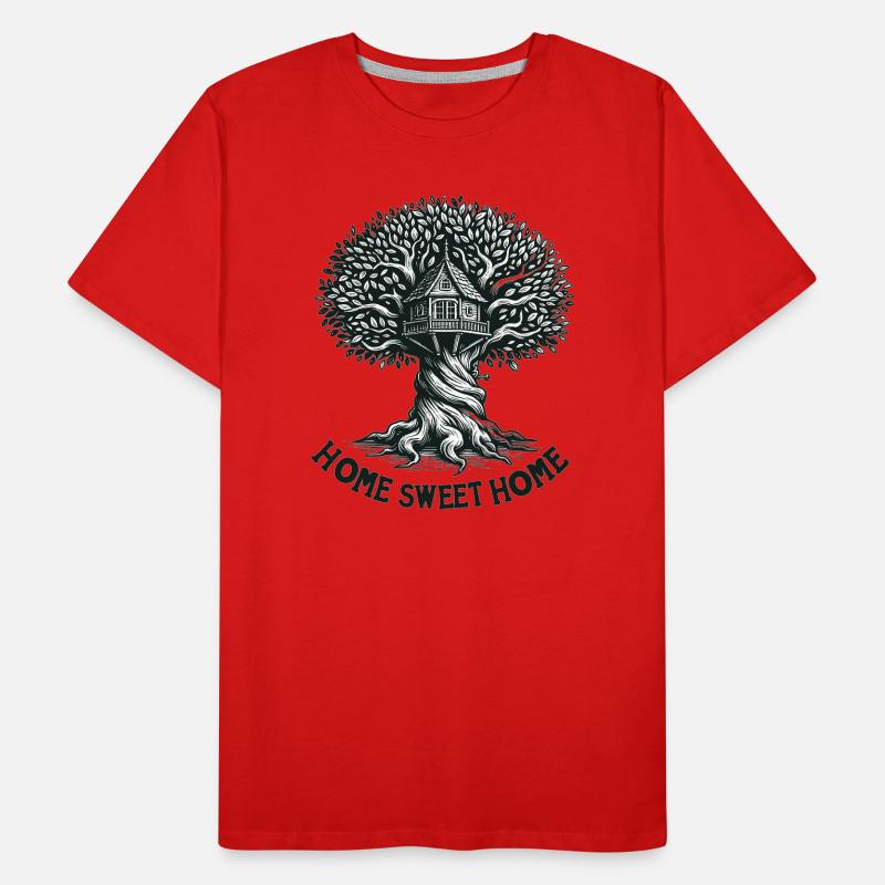Baumhaus Holzschnitt Waldbild Männer Premium Bio T-Shirt