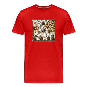 Pirate Sea: Antiquarian Map Art - Men's Premium Organic T-Shirt - red - Front - Damien (186cm)