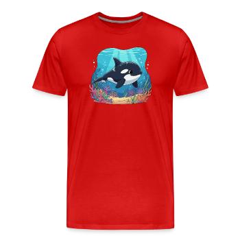 Orques sous-marines dans le récif corallien - T-shirt bio Premium Homme - rouge - Devant - Damien (186cm)