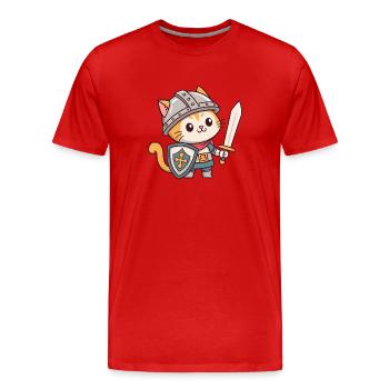 Chat Chevalier en Armure - T-shirt bio Premium Homme - rouge - Devant - Damien (186cm)