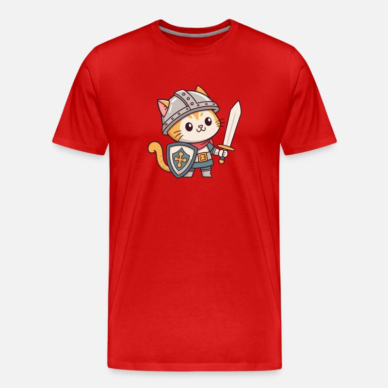 Ritterkatze in Rüstung - Männer Premium Bio T-Shirt - Rot