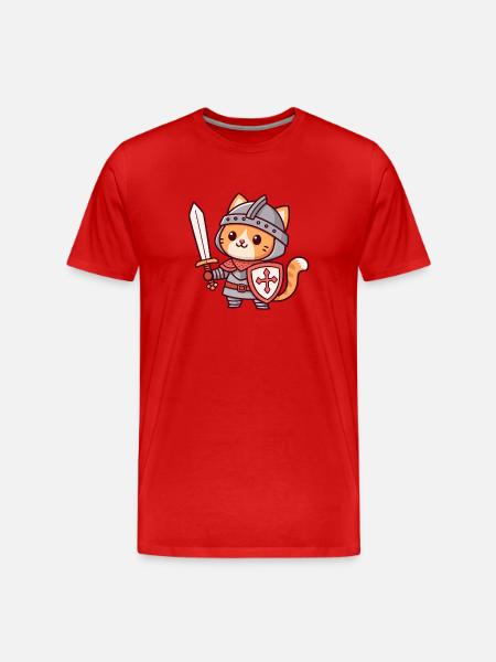 Knight Cat - Sword & Shield - Men's Premium Organic T-Shirt - red