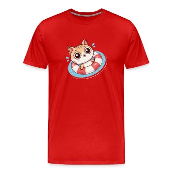 Chat Kawaii Dans Bouée Rouge - T-shirt bio Premium Homme - rouge - Devant - Damien (186cm)