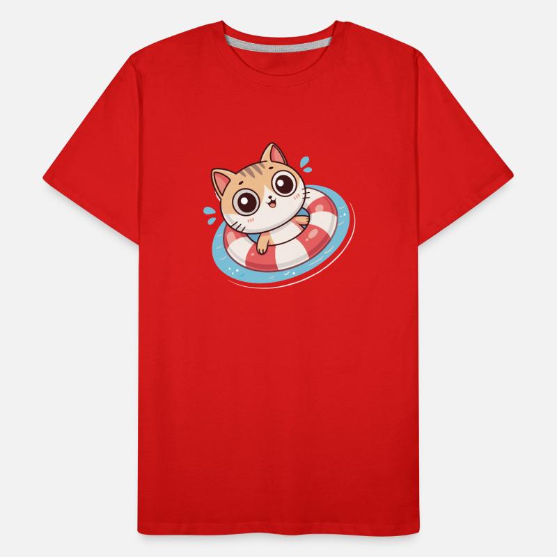 Chat Kawaii Dans Bouée Rouge T-shirt bio Premium Homme