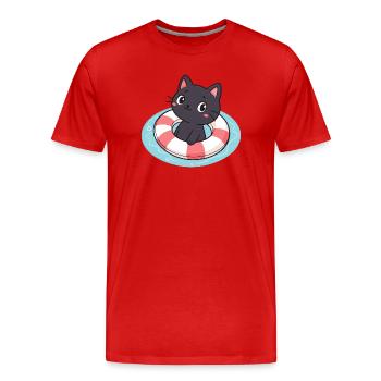 Chaton nageur sur bouée - T-shirt bio Premium Homme - rouge - Devant - Damien (186cm)