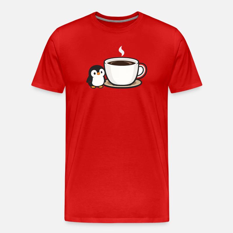 Kaffeepinguin mit Tasse Design - Männer Premium Bio T-Shirt - Rot