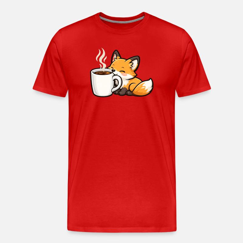 Kuschelfuchs mit Kaffee - Männer Premium Bio T-Shirt - Rot