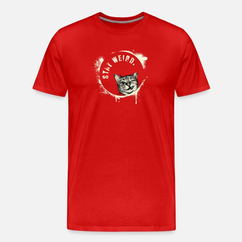 Stay Weird – Graffiti Katze Vintage Effekt - Männer Premium Bio T-Shirt - Rot