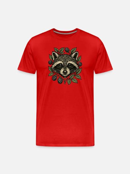 Waschbärengesicht mit Beerenlaub - Männer Premium Bio T-Shirt - Rot