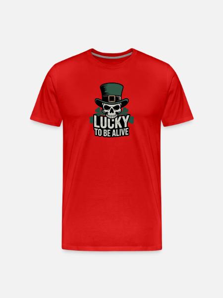 Glücksschädel: Lucky to be Alive - Männer Premium Bio T-Shirt - Rot