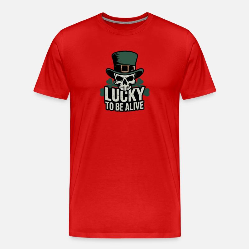 Glücksschädel: Lucky to be Alive - Männer Premium Bio T-Shirt - Rot
