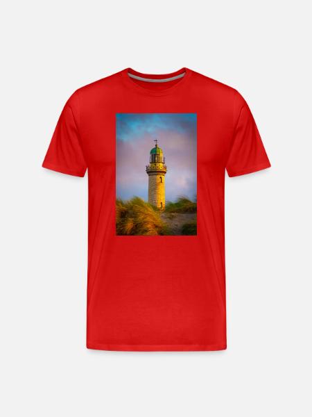 Lighthouse in Warnemünde at sunset - Men's Premium Organic T-Shirt - red